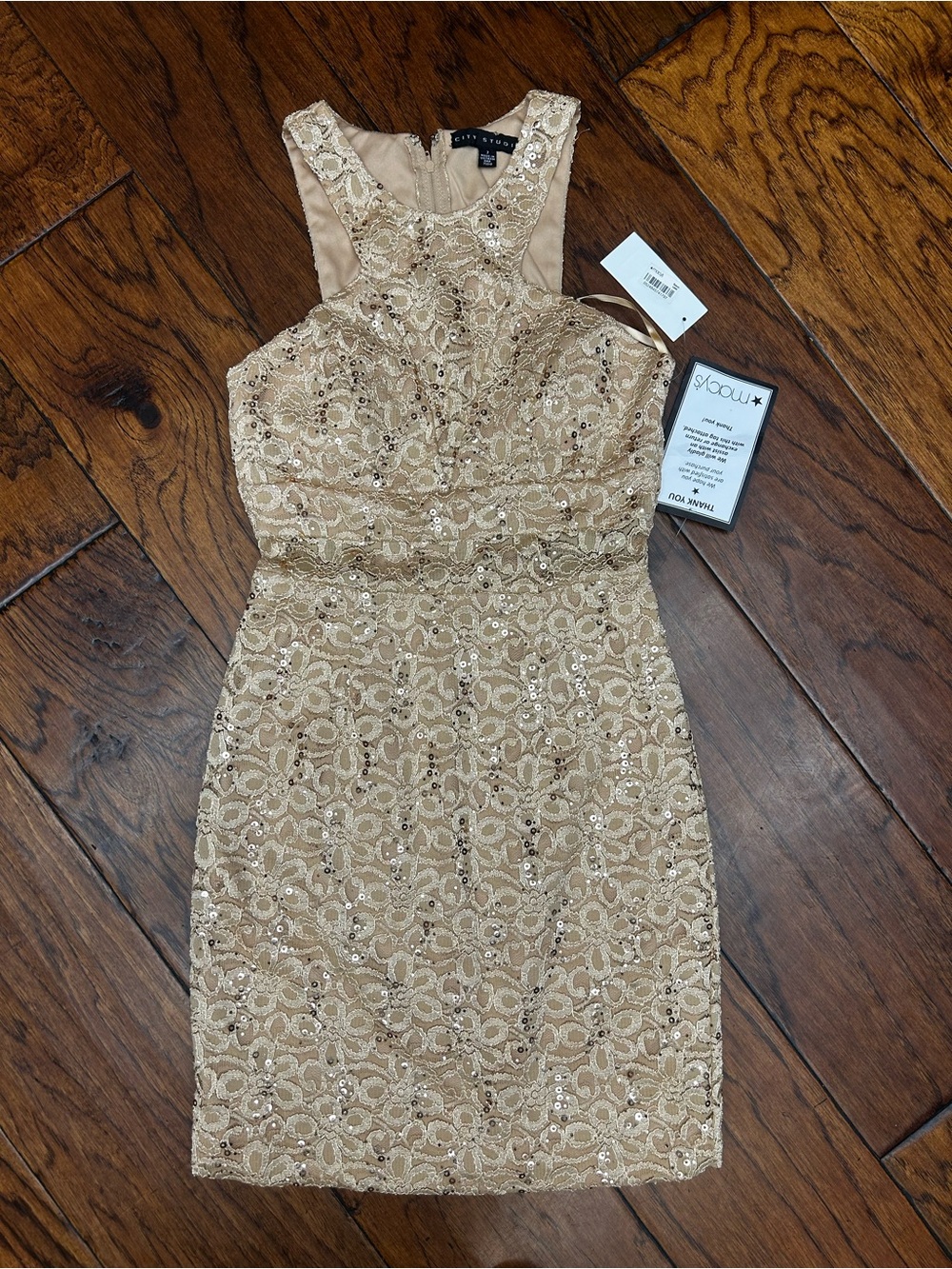 City Studio Gold Lace Sequin Mini‎ Dress